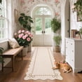 thumbnail image 2 of GlowSol 2'x6' Scalloped Bow Border Area Rug, Modern Solid Washable Rug with Non Slip TPR Backing, Stain Resistant Low Pile Indoor Carpet Mat for Bedroom Hallway Nursery Decor, Beige, 2 of 8