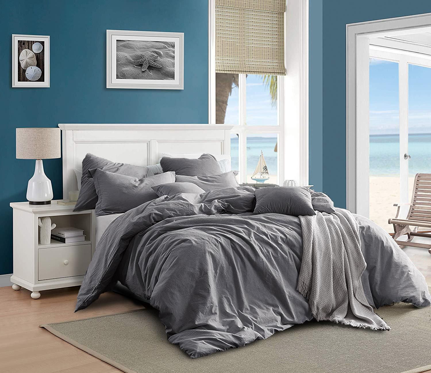 Swift Home 100% Cotton Solid Prewashed Duvet Cover Set, Twin, Grey