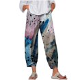 thumbnail image 2 of Pantalons en Lin pour Femmes Été 2023 Mode Ample Taille Élastique Boutons Imprimé Mince Extensible Pantalons Skinny Taille Haute Grande Taille pour Femmes, 2 of 4