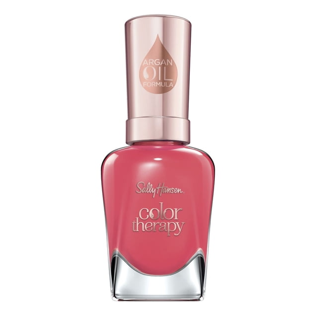 Sally Hansen Color Therapy Bouteille de Coloration pour Ongles rose avec Fini Brillant et Bouchon Or rose Étiqueté « Formule à l'Huile d'Argan », Offrant des Soins des Ongles avec une Nutrition intensive, Résistant à la Décoloration, Résistant aux Éclats, et jusqu'à 10 Jours de Thérapie par Couleur.