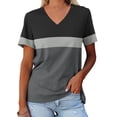 thumbnail image 2 of Yuyuzo T-Shirts pour Femmes Manches Courtes Décontractés Col en V Tops d'Été Color Block Tees Amples, 2 of 5