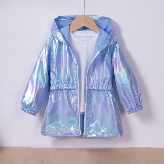 Girls' Spring Thin Hooded Zipper Coat , Colorful Cool Top For Outdoor Activities Sky Blue 5 Years