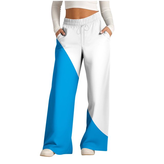 Yuyuzo Women's High Waisted Wide Leg Color Block Lounge Pants with Pockets