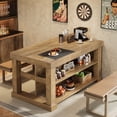 thumbnail image 4 of 55-Inch Kitchen Island with 3 Shelves, Farmhouse Kitchen Island Table, Light Brown, 4 of 7