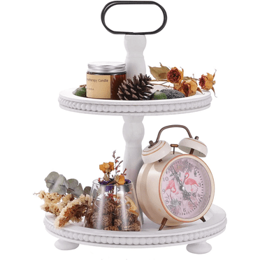 Urban Deco Wooden Decorative Tray Two Tiered Tray Round Serving Tray (White)