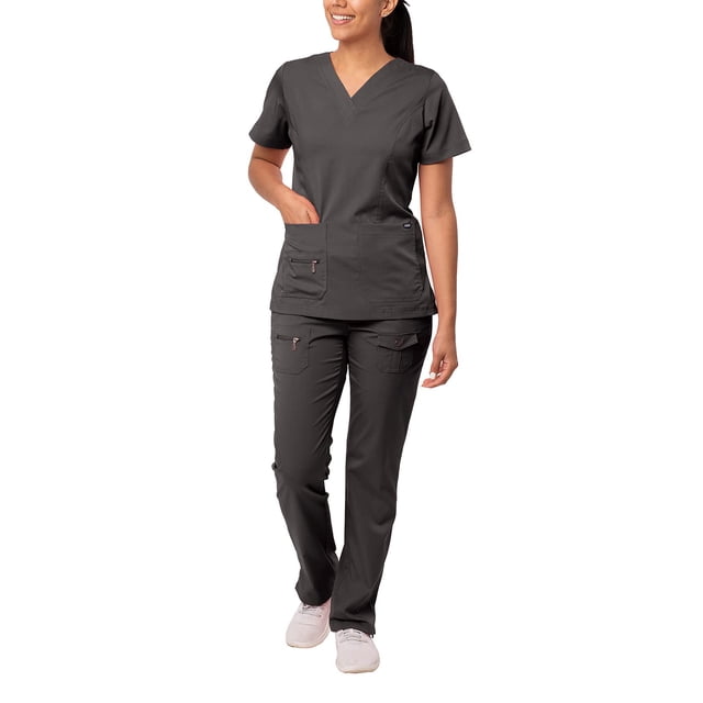 Adar Uniforms Women's Scrub Set - Enhanced V-Neck Top/Multi Pocket Pants
