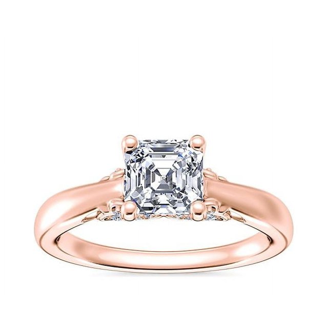 1.20 Carat Excellent Asscher Cut Real Diamond New Design Solitaire Ring for Wedding Solid 18K Rose Gold Size 11