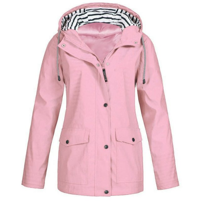 HTNBO Hooded Solid Color Rain Coats for Women Outdoor Windproof Plus Size Rain Jackets