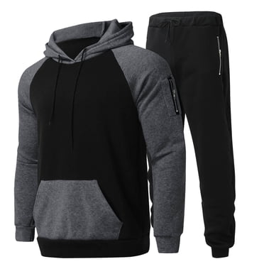 TIMIFIS Gray Men's Tracksuit 2 Piece Hooded Athletic Sweatsuits Pullover Casual Running Jogging Sport Suit SetsFall