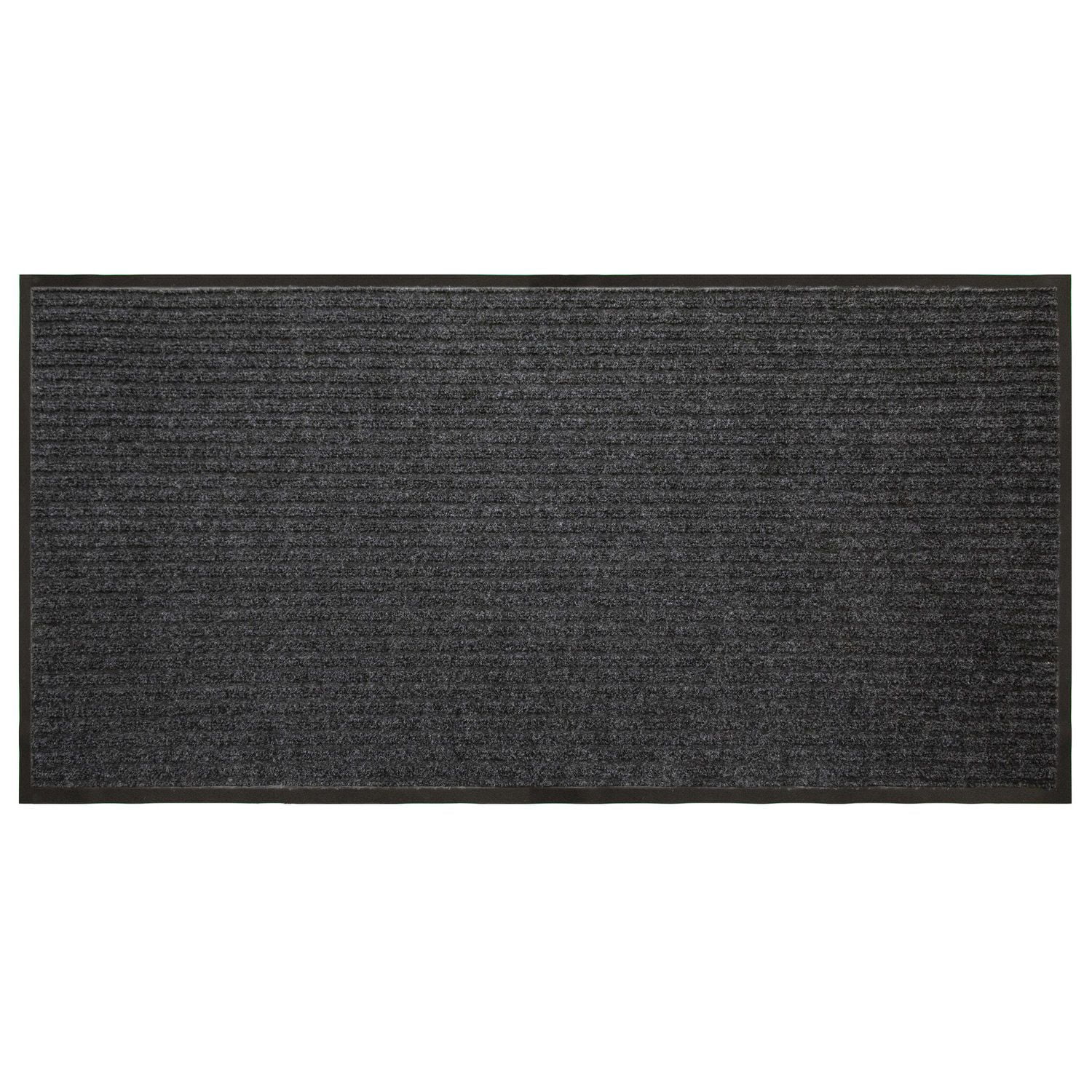 Mainstays Platinum Ribbed Heavy-Duty Indoor/Outdoor 2x4 Utility Runner, Vinyl Backing, Water-Resistant, Non-Slip, Black Onyx, Hallway, Mudroom, Garage