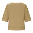thumbnail image 3 of Hauts Boho pour Femmes Grande Taille Col Rond Manches Mi-Longues T-Shirts Plissés Mode Été Décontracté Tunique Ample Blouse, 3 of 5