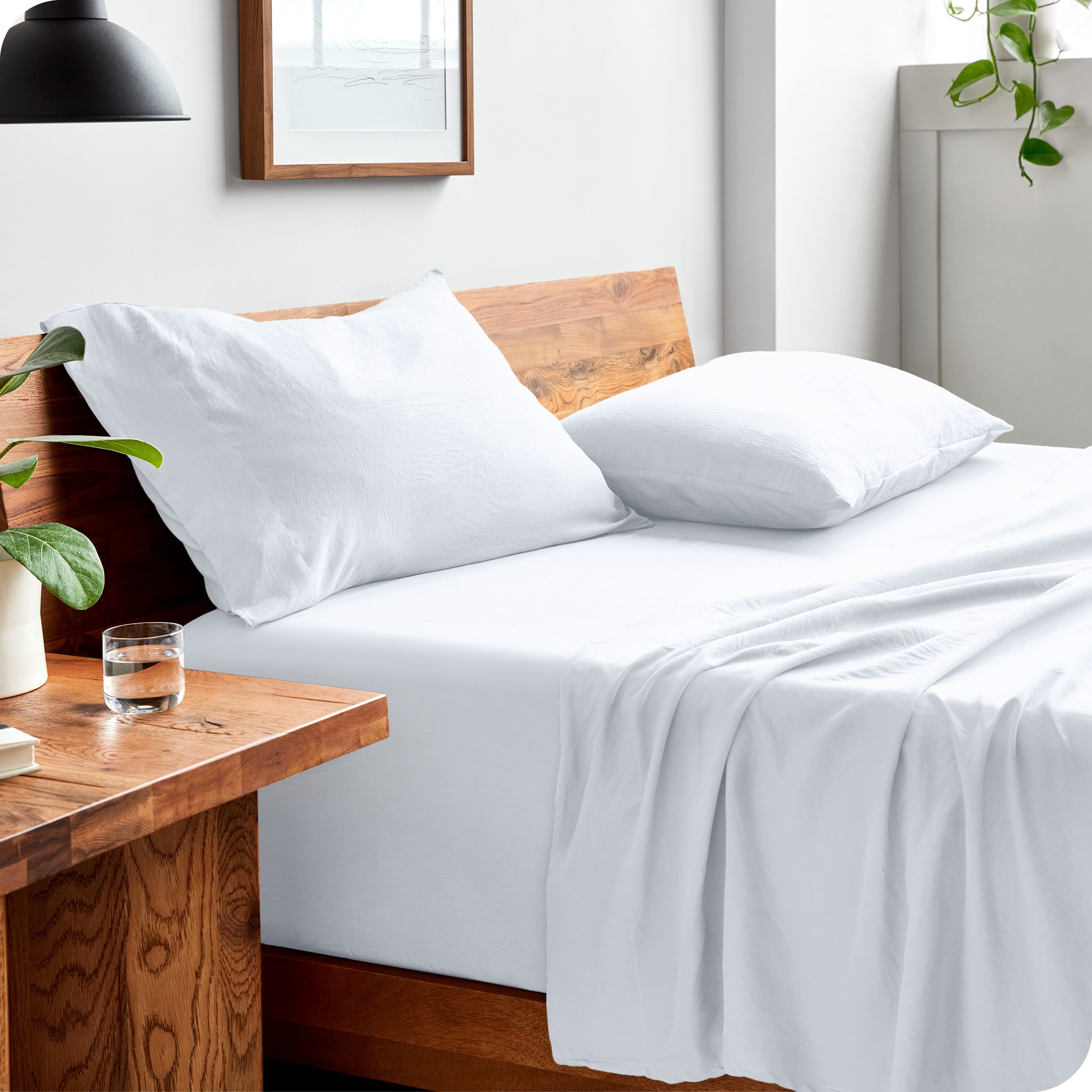 Bare Home Washed Sheet Set - Premium 1800 Collection - Deep Pocket - 4 Piece - Queen, White