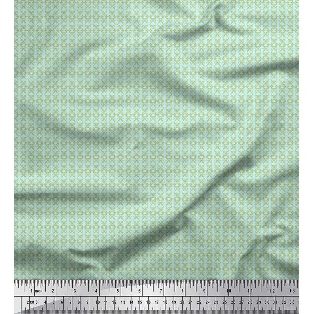 Soimoi Green Velvet Fabric Filigree Damask Print Fabric by Yard 58 Inch Wide