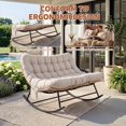 thumbnail image 4 of Indoor Outdoor Patio Rocking Glider Chair – 450 lbs Capacity – Weather-Resistant Rattan, UV-Proof Cushion & soft Toy Fleece Upholstery – Sturdy Rubber Wood & Reinforced Steel Frame, 4 of 5