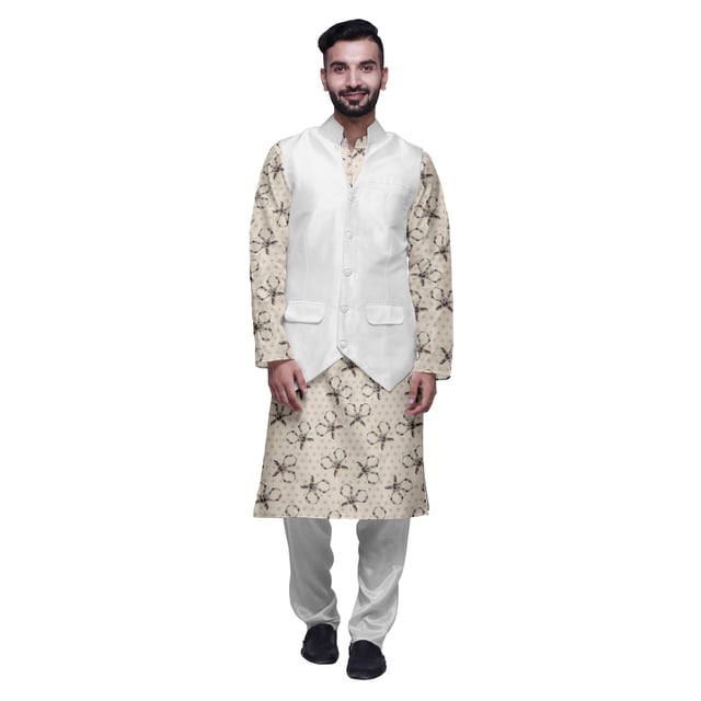 Atasi Indian Kurta Pyjama Jacket Set For Men Mandarin Collar Casual Clothing