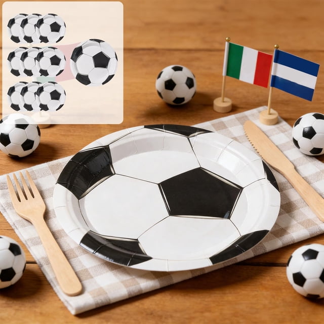 EGNMCR Goal-Scoring Theme For Soccer Matches Theme For The Theme Party Tableware Disposable 7-in 9-in Paper Plates Paper Cup Tissue Set Of Party-Themed Paper Plates Paper Disposable Tableware Set