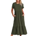 thumbnail image 1 of Fshaion Robe d'Été pour Femmes 2024 Grande Taille Décontractée à Manches Courtes Col Ras du Cou Robe Décontractée Fluide à Volants Maxi Robe de Plage avec Poches Liquidation à Moins de 10!, 1 of 5