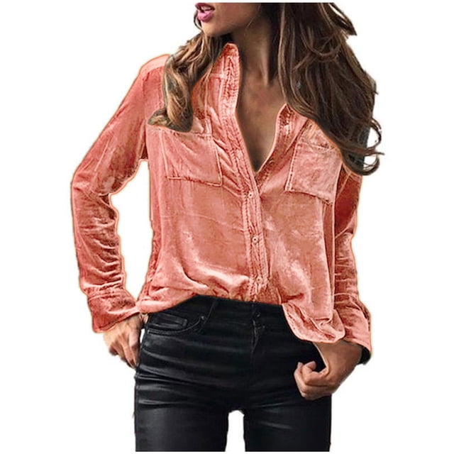 Timegard Womens Tops Long Sleeve Button Shirts Business Work Casual Tops with Pockets Fall Blouses