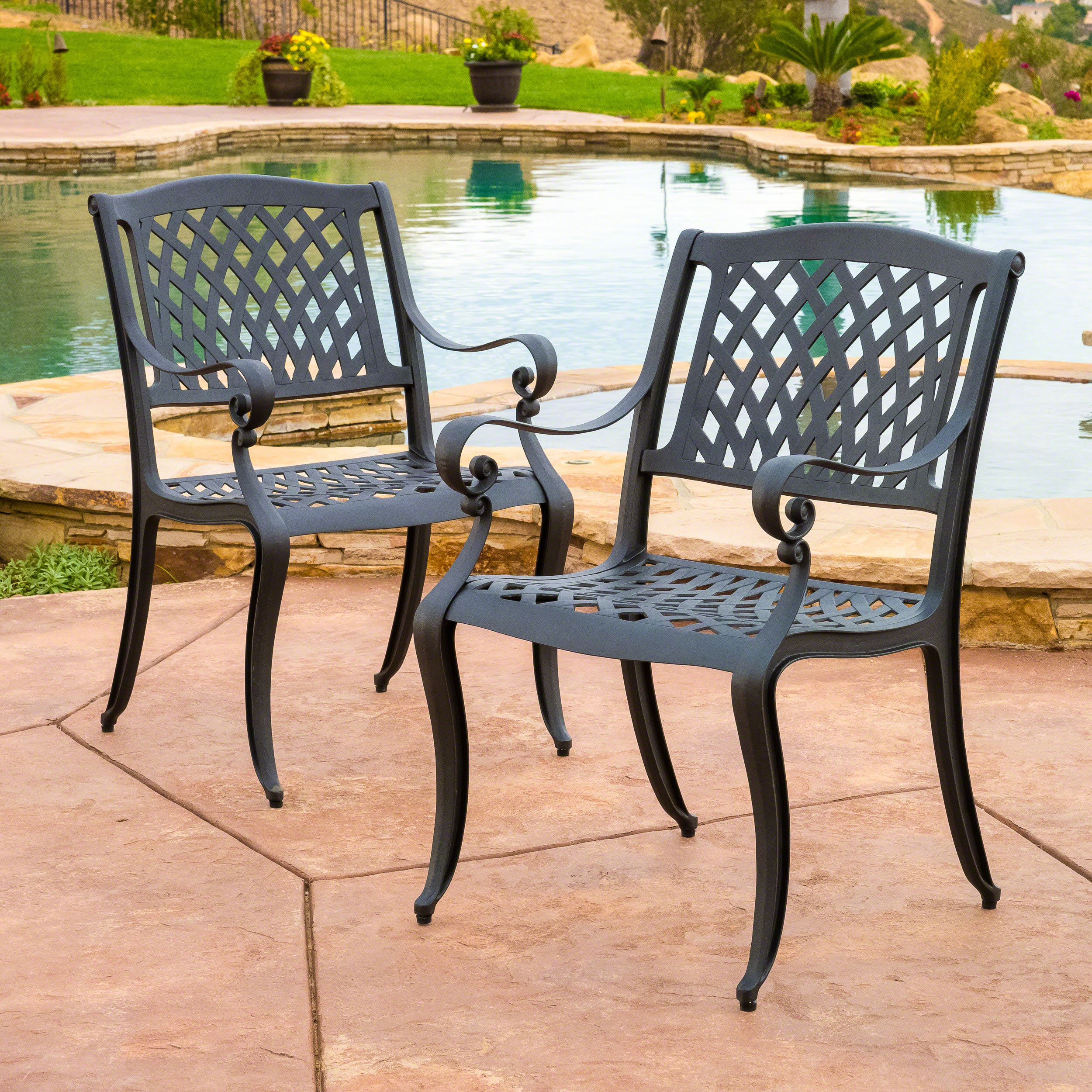 Naples Black Sand Cast Aluminum Outdoor Chairs (Set of 2)