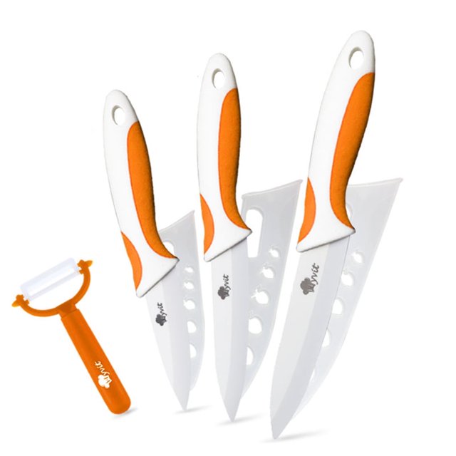 3-Piece Ceramic Knife Set with Covers-Sharp White Blade Rust Proof Kitchen Knives Stain Resistant Household Vegetables Slicing Tool