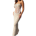 thumbnail image 4 of Faithtur Women?s 2 Piece Summer Outfits, Strapless Drawstring Lace Tube Tops + Long Skirt Set, 4 of 6