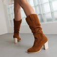 thumbnail image 4 of B91xZ Bottes Larges Genou Plat Talon Bas Extensible Bout Rond avec Fermeture Éclair Latérale, Marron 7.5, 4 of 5