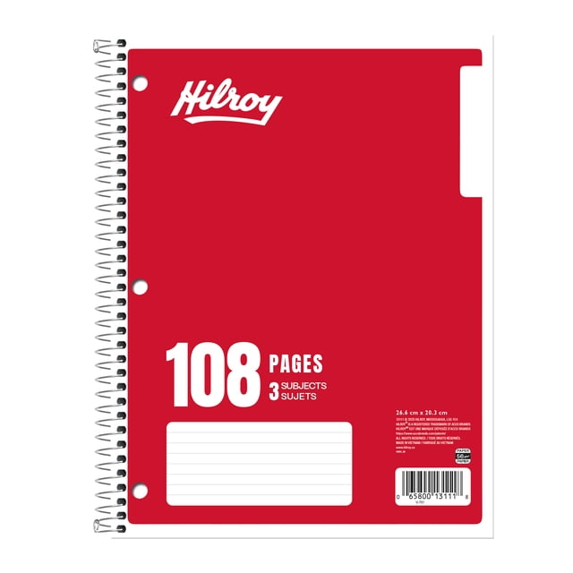 Hilroy® 3 Subject 108pg Notebook, Red