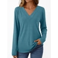 thumbnail image 2 of ShomPort Long Sleeve T-Shirts for Womens V-Neck Lightweight Solid Color Soft Blouses Breathable Comfort Daily Elastic Pullover Tees Tops, 2 of 8