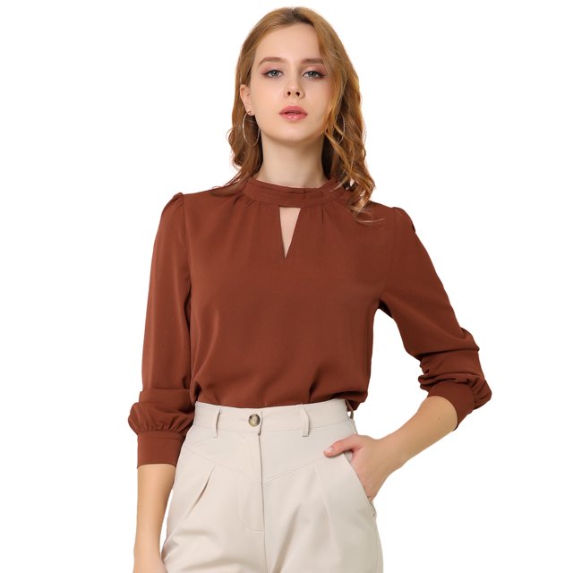 INSPIRE CHIC Blouse à Boutons pour Femmes à Col Montant avec Goutte d'Eau, Dos Plissé