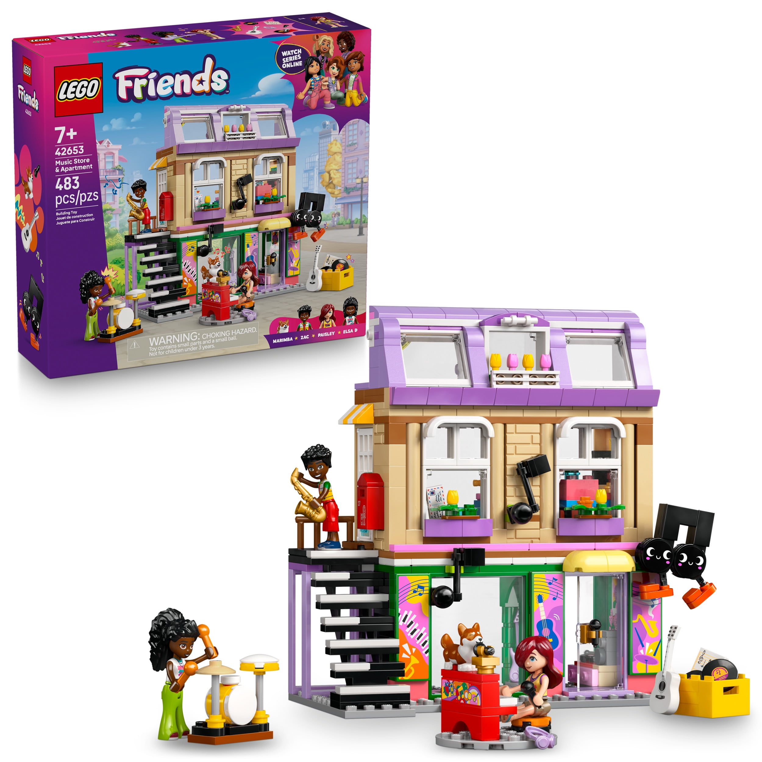 LEGO Friends Music Store & Apartment Building Set - Interactive Storytelling Playset for Girls & Boys, Ages 7+ - Includes Marimba the Corgi Toy - Gift Idea for Birthdays and Music Lovers - 42653