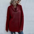 thumbnail image 2 of Chandails d'Automne pour Femmes Col Roulé Tricot Côtelé Uni Manches Longues Hauts de Chandail Décontractés Amples Doux Confortables Chandail d'Hiver, 2 of 7