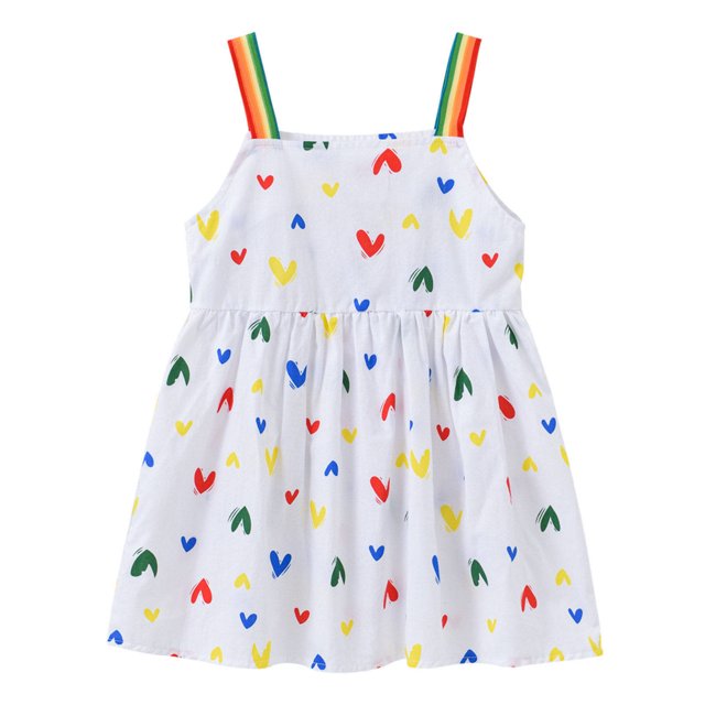 vdgthytj Robe d'Été pour Bébé Fille Tenues Mignonnes Imprimé Cœur Sans Manches Décontractée Plage Fête Robe d'Été