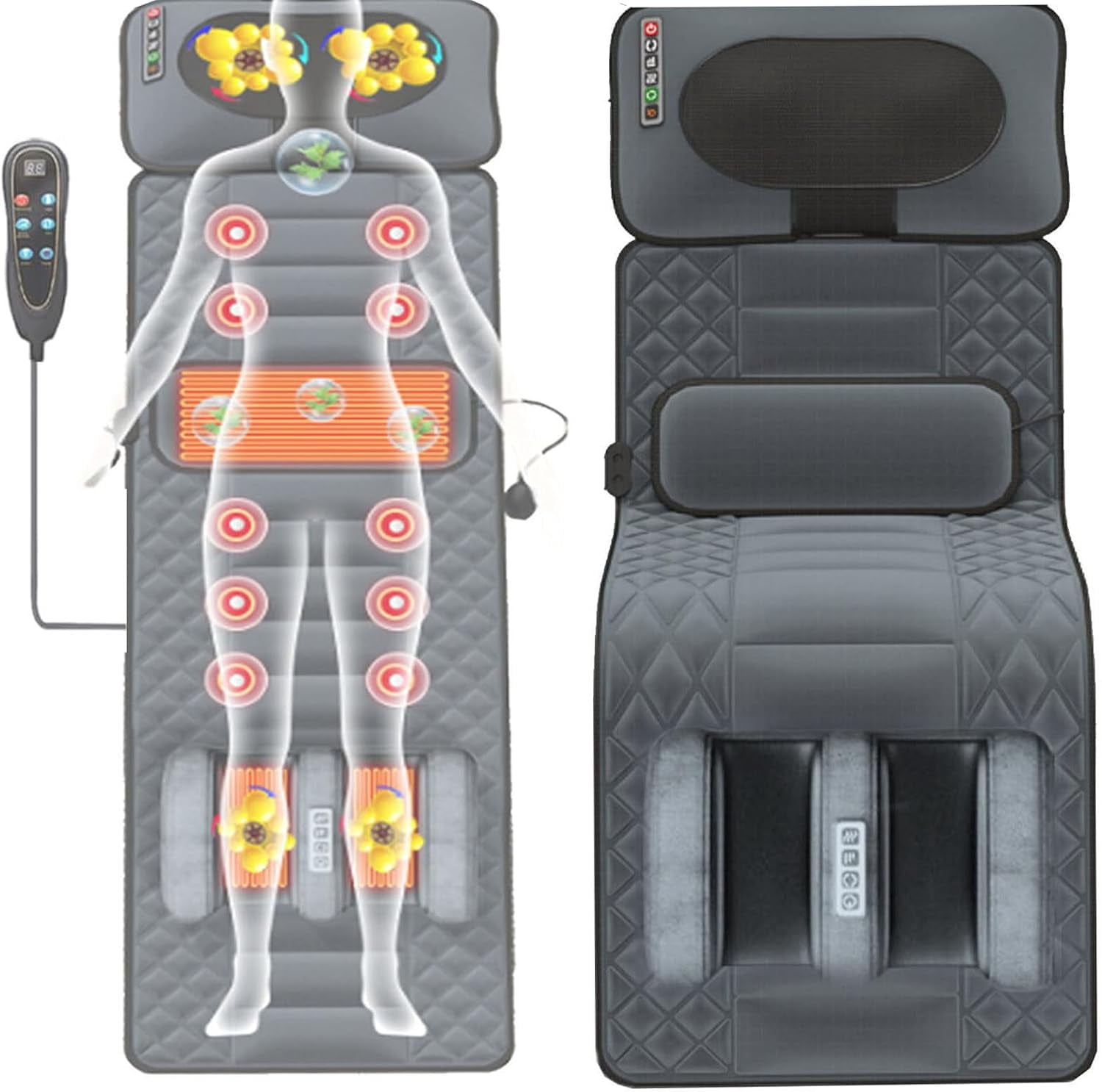 SURJDE Full Body Massage Mat with Heat 20 Neck Shiatsu Kneading Massage Heads, Multifunctional Electric Heated Massage Chair Back Pad for Back Lumbar Leg Pain Relief,Foldable Storage,B