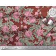 thumbnail image 2 of Soimoi Tissu Popeline de Coton Rouge Feuilles & Roses Imprimés de Tissu au Mètre 42 Pouces de Large, 2 of 3