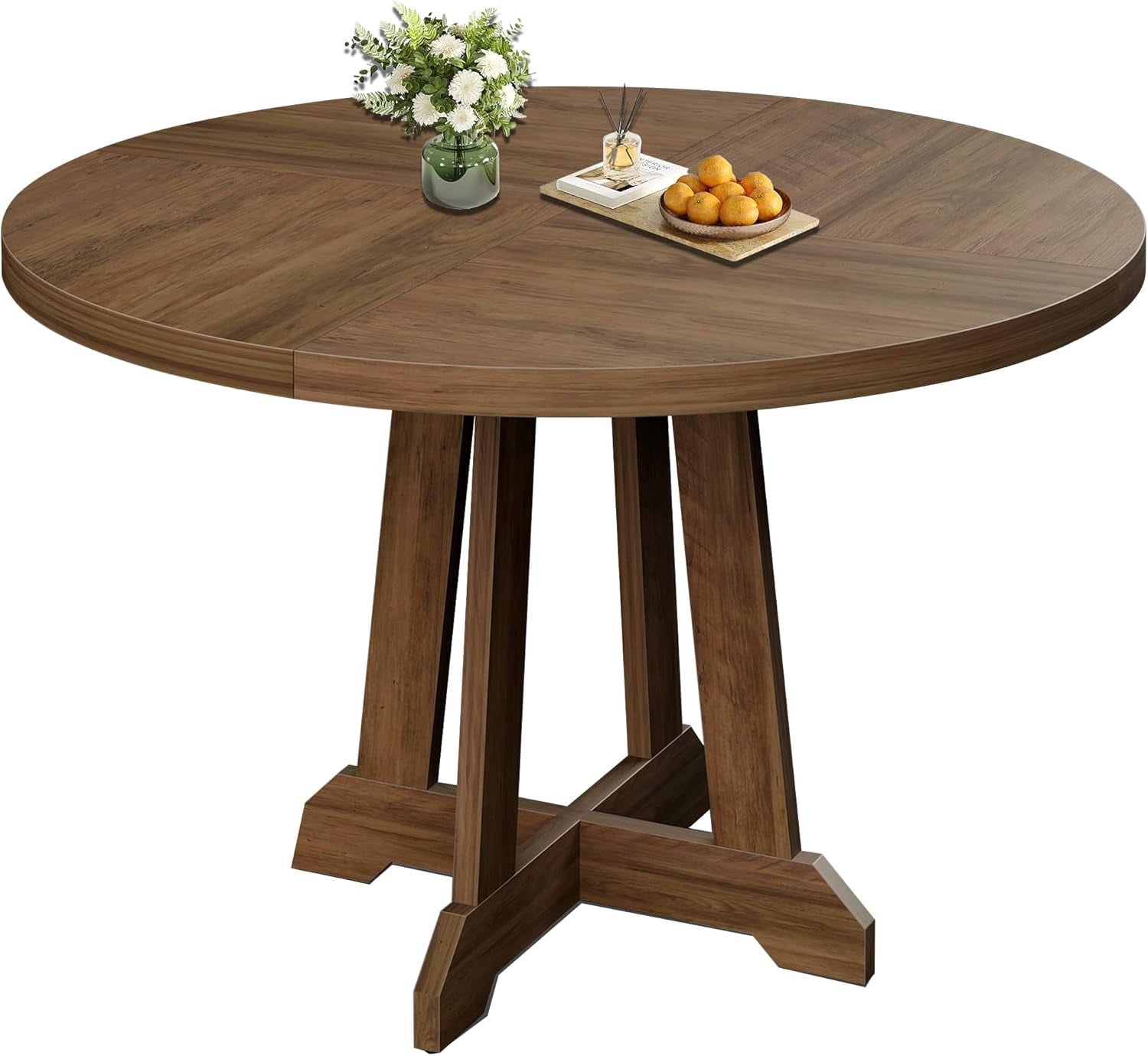 47" Round Dining Table for 4-6 People, Wooden Kitchen Table with Sturdy Legs for Dining Room