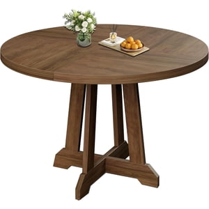 47" Round Dining Table for 4-6 People, Wooden Kitchen Table with Sturdy Legs for Dining Room