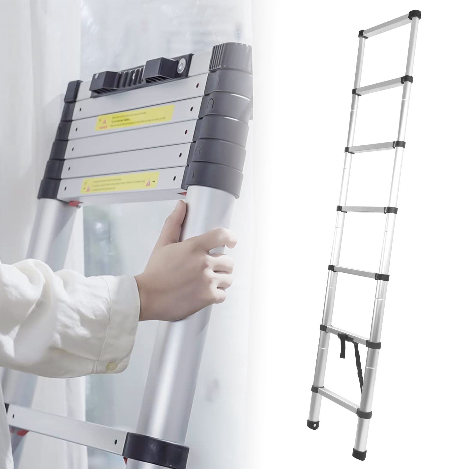 Extension Ladder, Extension Stair Lightweight Multifunctional Easy Operation 2m Telescoping Aluminum Alloy 330.7 Lb Bearing Capacity  for Repair