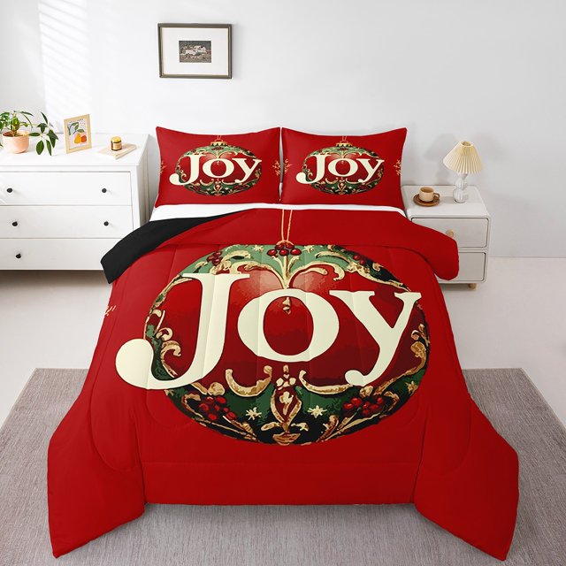 Merry Christmas Bedding Set,Happy New Year Queen Comforter Set,Red Christmas Down Comforter,Xmas Snowflake Bed Set Microfiber