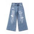 thumbnail image 1 of KIDSCOOL SPACE Girls Flare Jeans,Little Big Girl Ripped Wide Leg Soft Denim Pants,5-6 Years, 1 of 5