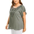 thumbnail image 4 of MAWCLOS Ladies Tunic Blouse V Neck T Shirt Short Sleeve Chiffon Tops Oversized Holiday Solid Color T-shirt Gray 4XL, 4 of 5