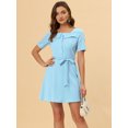 thumbnail image 2 of INSPIRE CHIC Women's Square Neck Button Decor Short Sleeves Tie Waist Mini Dress, 2 of 6