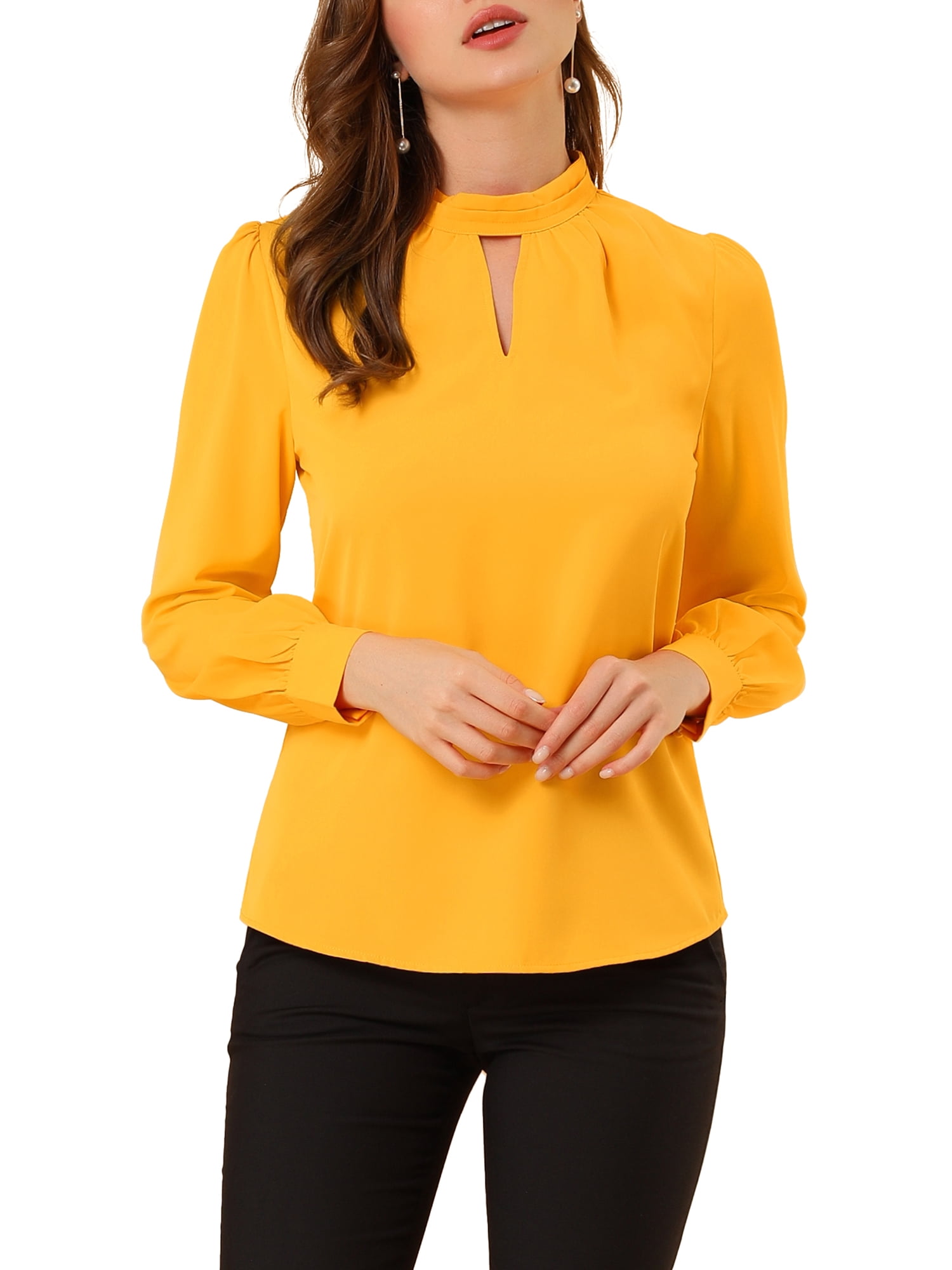 INSPIRE CHIC Blouse pour Femme à Col Montant Plissée à Boutons avec Goutte d'Eau