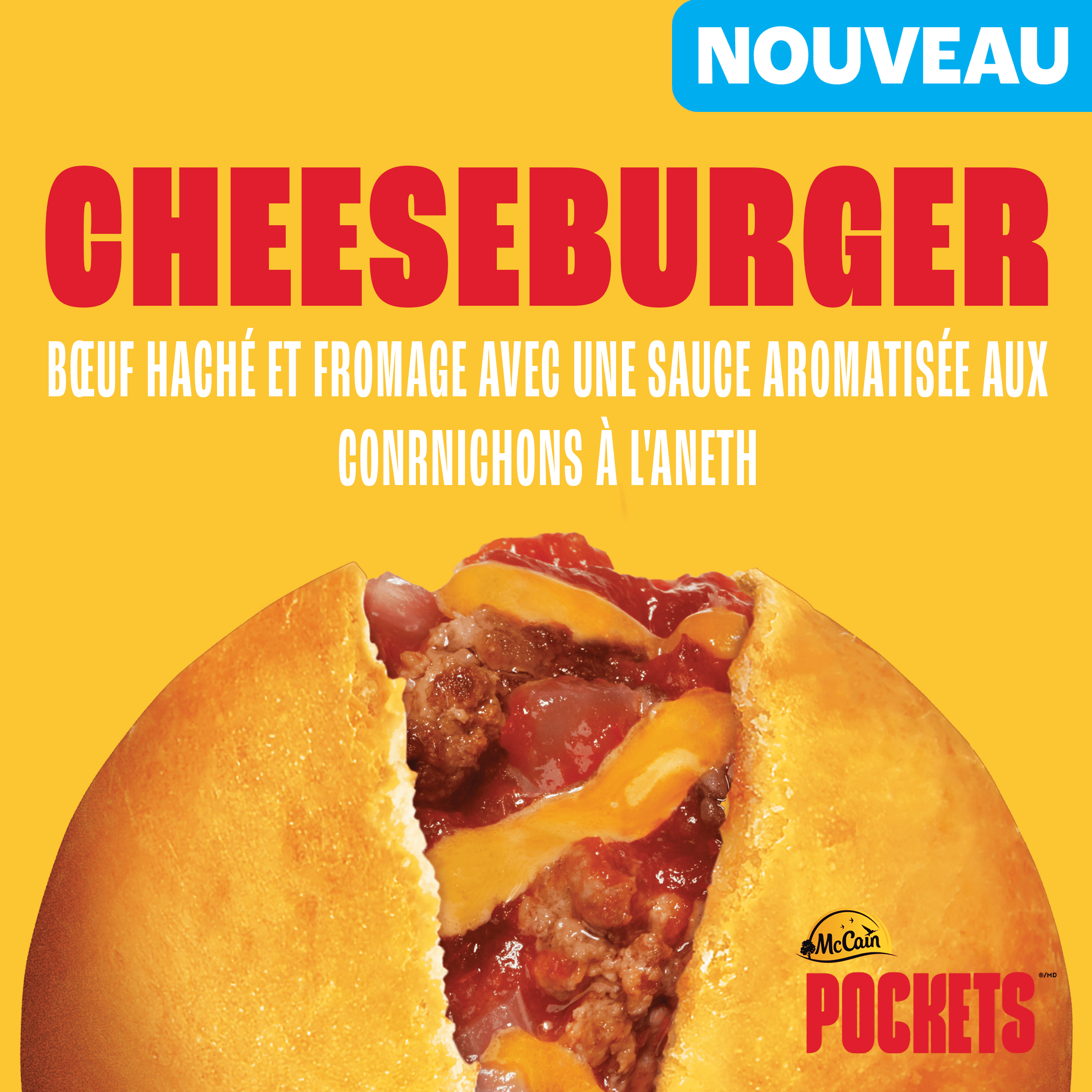 McCain Pockets® Hamburger au Fromage, Fait au Canada à Partir d'Ingrédients Canadiens et Importés 6 x 90g