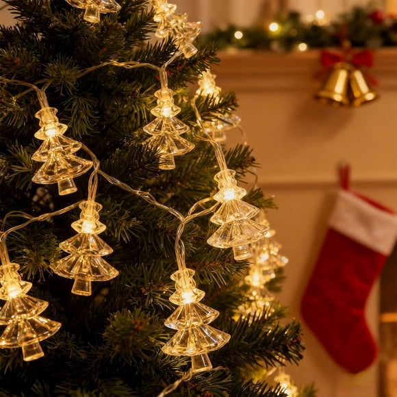 Dvkptbk Guirlande Lumineuse à DEL pour Sapin de Noël, à Brancher, Blanc Chaud, Lumières de Décoration de Noël, Intérieur Extérieur, Décor Festif pour Fête de Noël, Décorations de Noël
