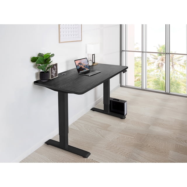 EFFYDESK Home Electric Height Adjustable Home Office Computer Standing Desk - (70"×29") Oak Black on Black Frame
