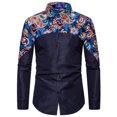 thumbnail image 2 of Pompotops Spring And Autumn New Men's Stitching Fake Cloak Printing Long-sleeved Shirt on Sale, 2 of 3