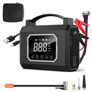 800A 12V Car Jump Starter with 160PSI Air Compressor, 6000mAh Portable Power Bank, 400-Lumen LED Flashlight (3 Modes), Intelligent Tire Pressure Preset & Auto-Stop, for 4.0L Gas/3.0L Diesel Engines,