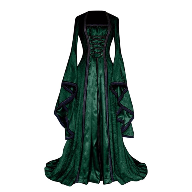 Fridja Women's Retro Style Solid Color Trumpet Sleeve Princess Dress
