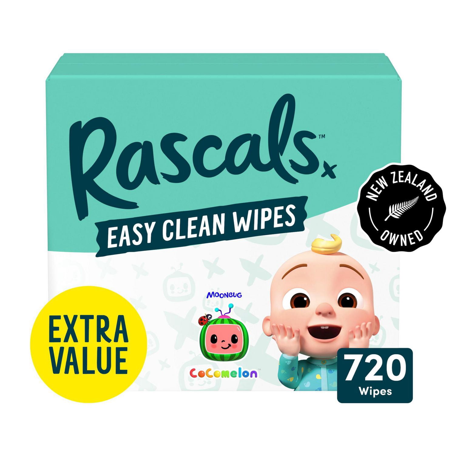 Rascals Easy Clean Baby Wipes, Carton, 720 Count