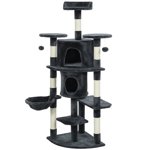 CoSoTower 62" Arbre de chat avec poste de Scratching, 2 Condos, Hammock, Perches, Peluche, Pompons, pour Chats Intérieurs, Gris foncé